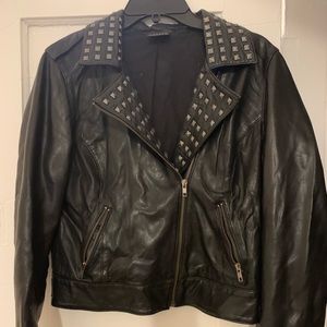 Black authentic leather moto jacket with studs